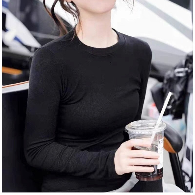 秋冬修身显瘦百搭长袖打底衫上衣T恤女内搭圆领弹力t恤