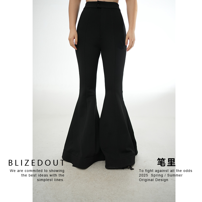笔里【BLIZEDOUT】独立设计5110105黑色秋冬显瘦修身长裤喇叭裤