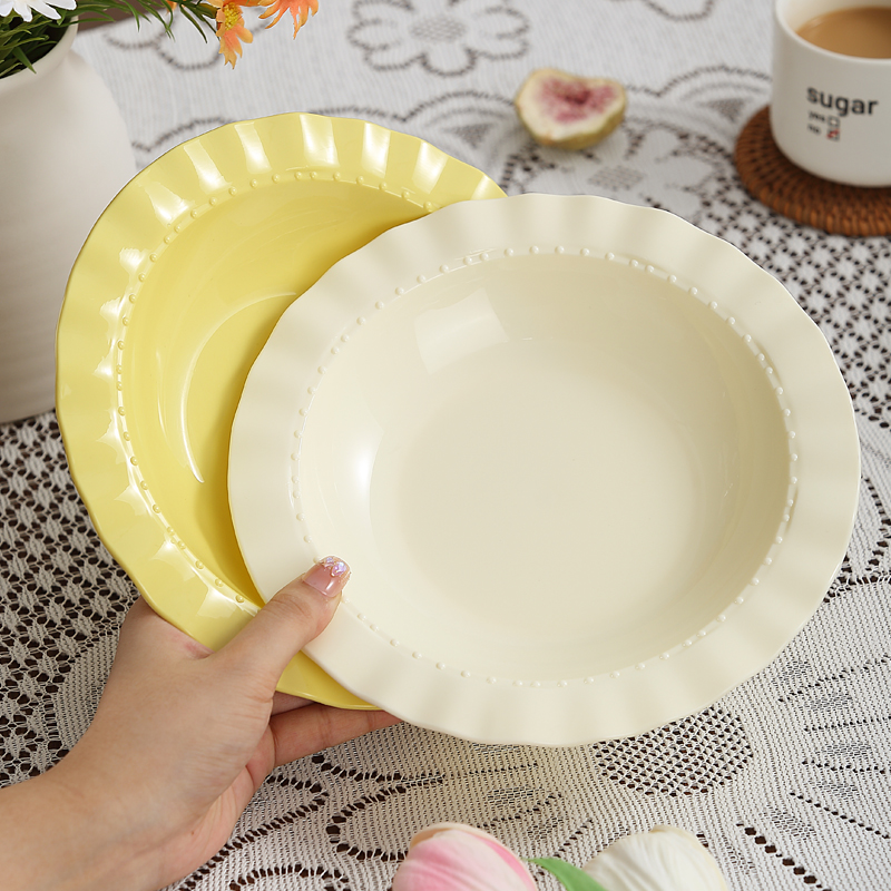 公主风盘子ins奶油黄高颜值花边盘家用碟子水果碟糕点盘塑料大盘