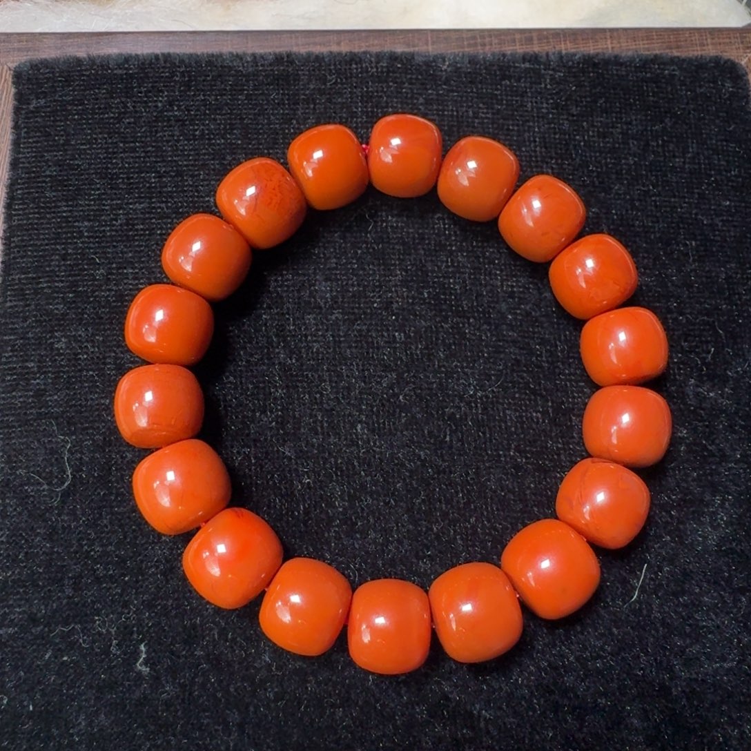 里***o南红玛瑙未镶嵌手链柿子红老型单圈12mm
