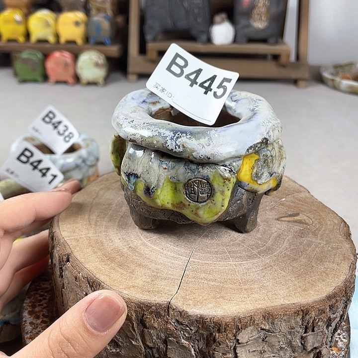 紫砂花盆孤品 不规则油画山石 小地雷 内口4