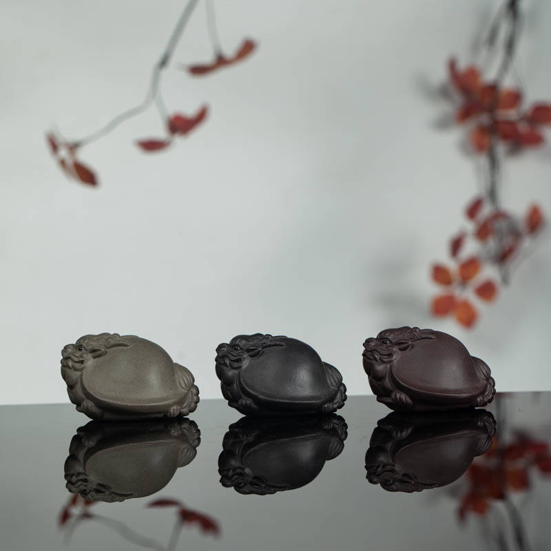 龙龟手把件陶瓷复古茶宠把件紫泥黑色两款可选