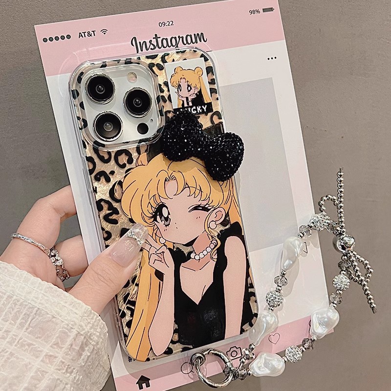 卡通豹纹少女高档imd适用于苹果17promax手机壳iPhone15全包14/13