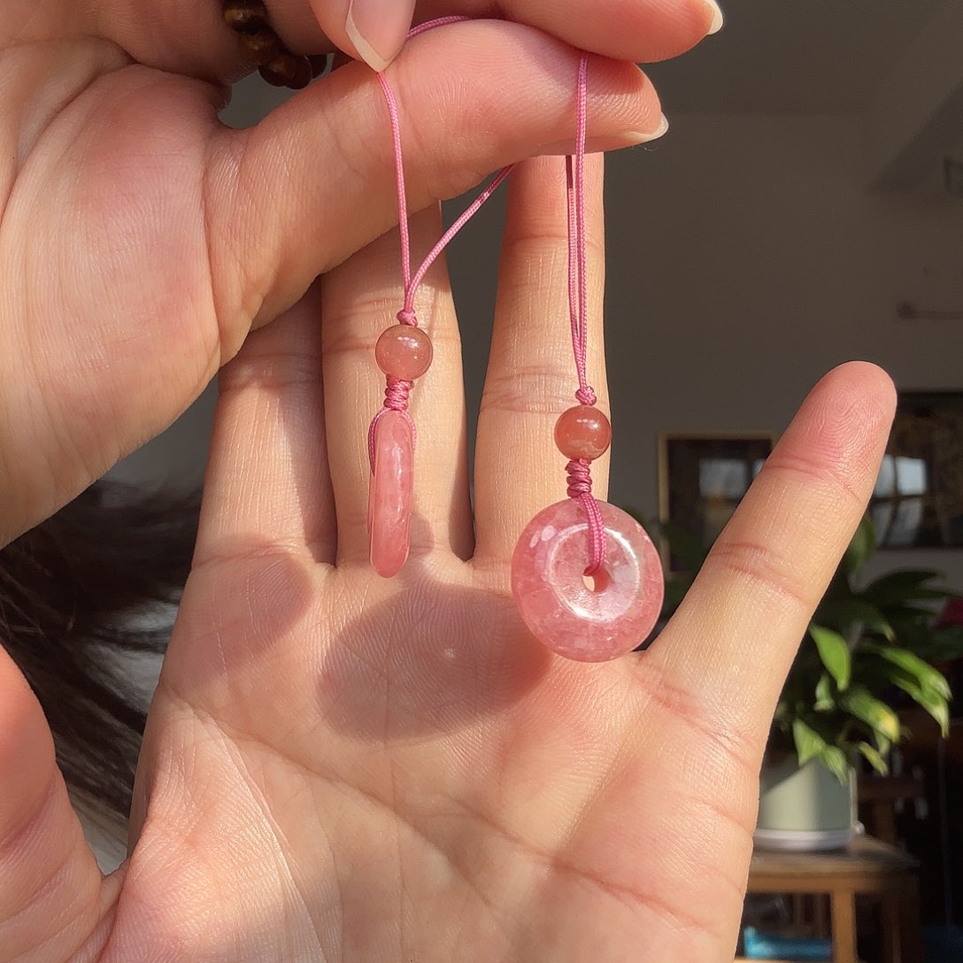 水晶手链未镶嵌红文平安扣手机链