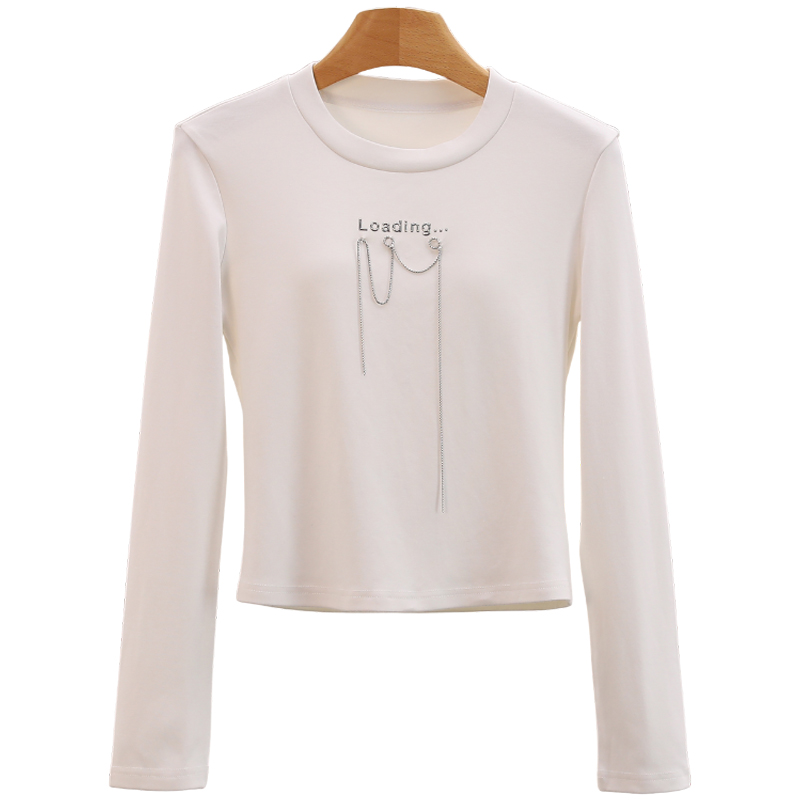 F7768-【彩】链条装饰修身打底衫显瘦短款长袖T恤#WSC58S028