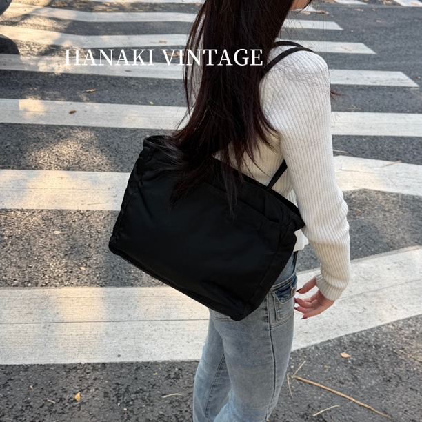 95新 Prada/普拉达 花绮中古/Prada尼龙侧标托特单肩包