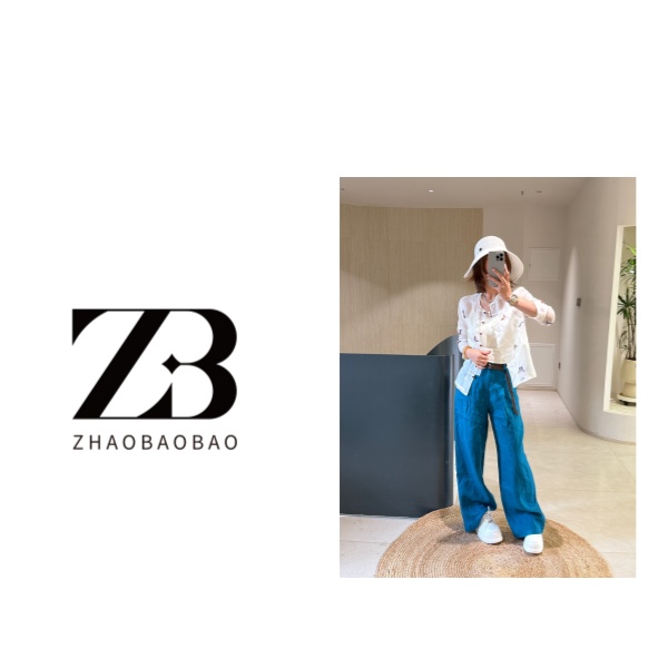 【ZHAOBAOBAO】“海蓝之谜”蓝色亚麻拖地裤