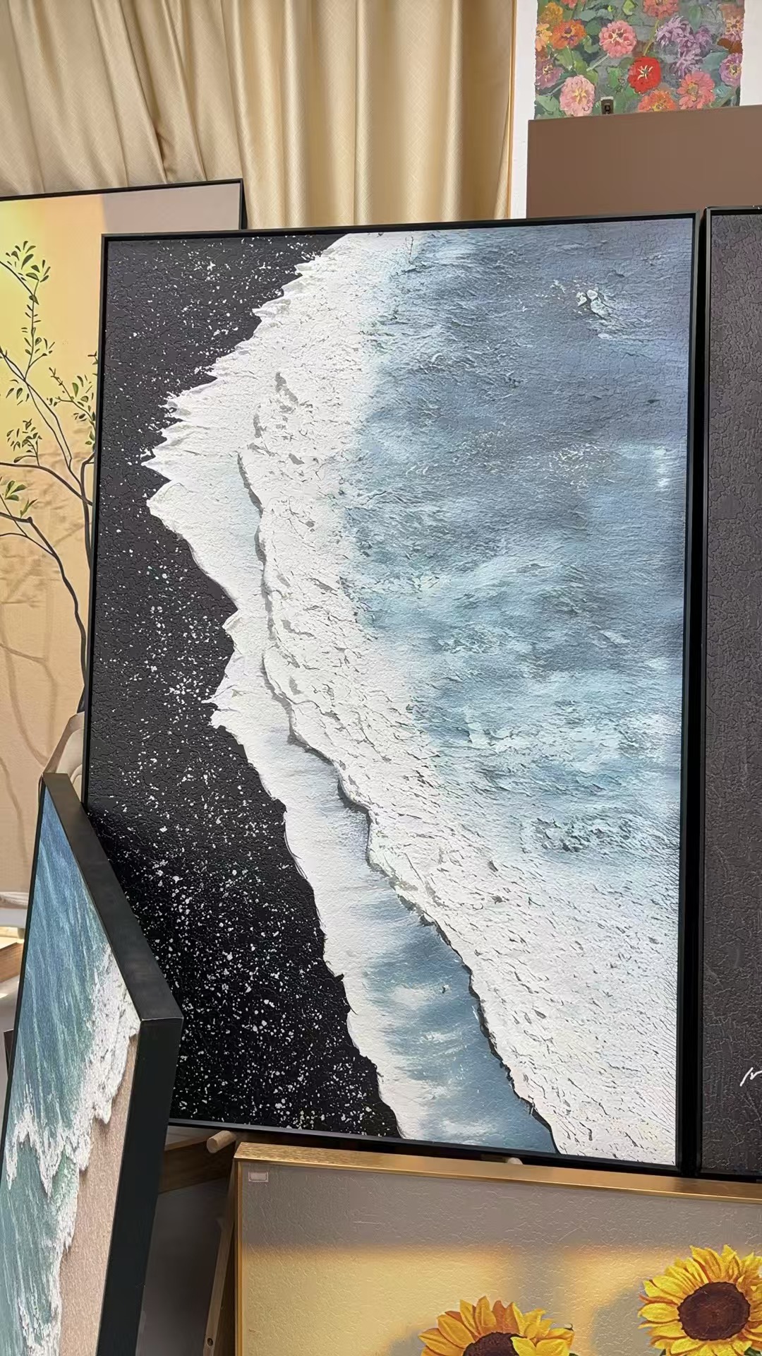 治愈系海浪客厅玄关肌理板画抽象装饰画