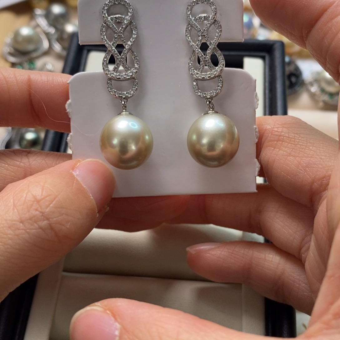 海水珍珠耳饰银S925镶嵌