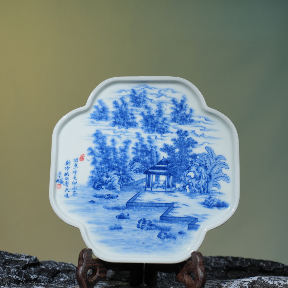 景琳藏闲煮时光细品茶壶承 手绘干泡中式家用创意茶点盘茶托盘