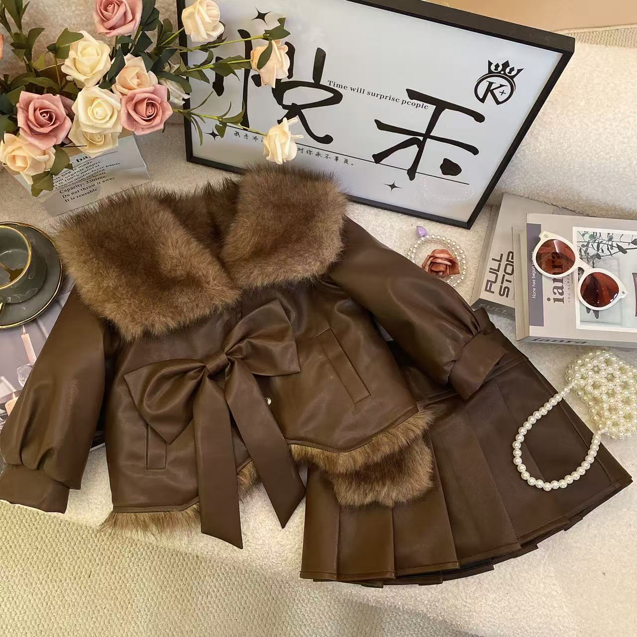 T3【悦禾】女童冬季新款韩版保暖纯色拉链百搭加厚童装套装6825