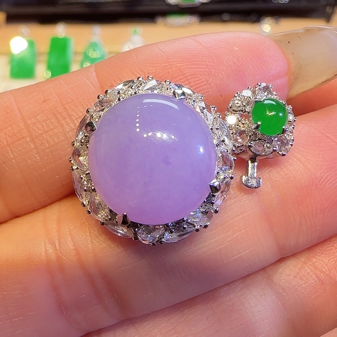 翡翠吊坠(不含链)18K金镶嵌戒指吊坠两用