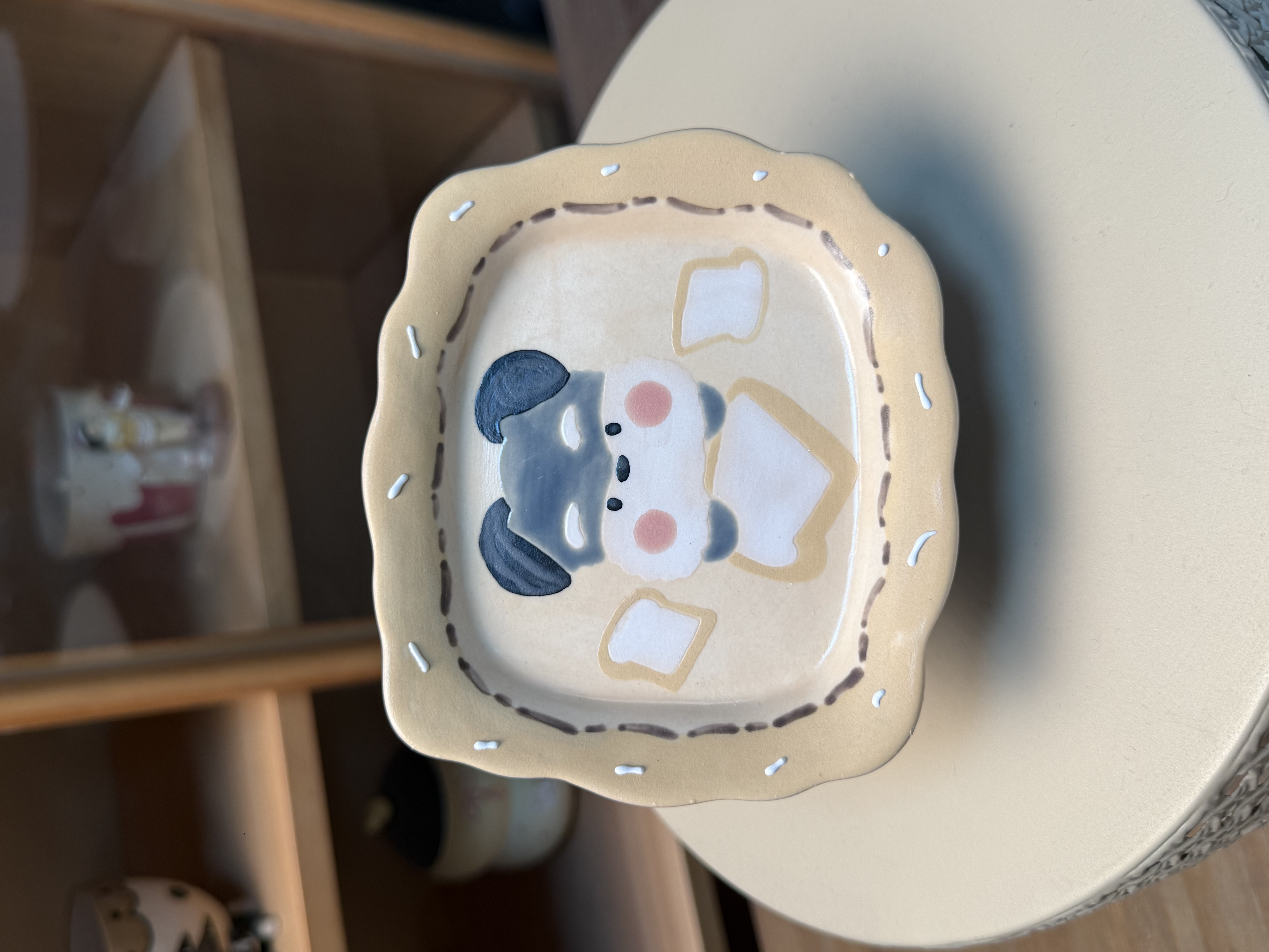 a428面包小狗花边小碟子