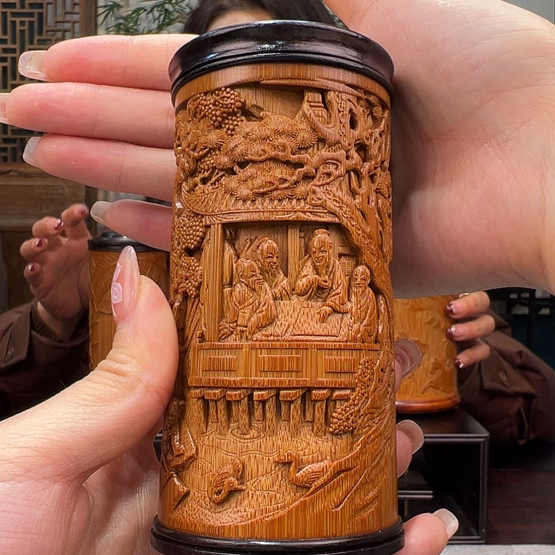 竹竹雕兰亭茶叶罐