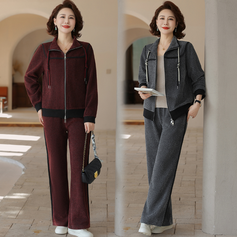 气质妈妈装春秋季休闲运动套装气质大码中年人洋气上衣裤子两件套