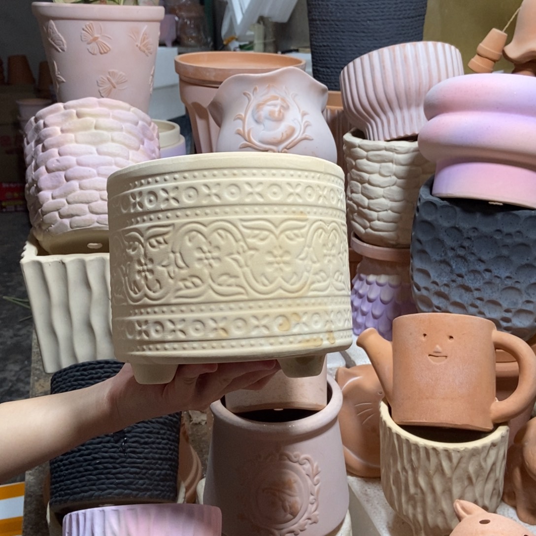 19×15白陶三脚波西米亚 粗陶1个
