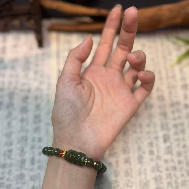 扎基拉姆和田单圈圆珠手串带证书MK1008