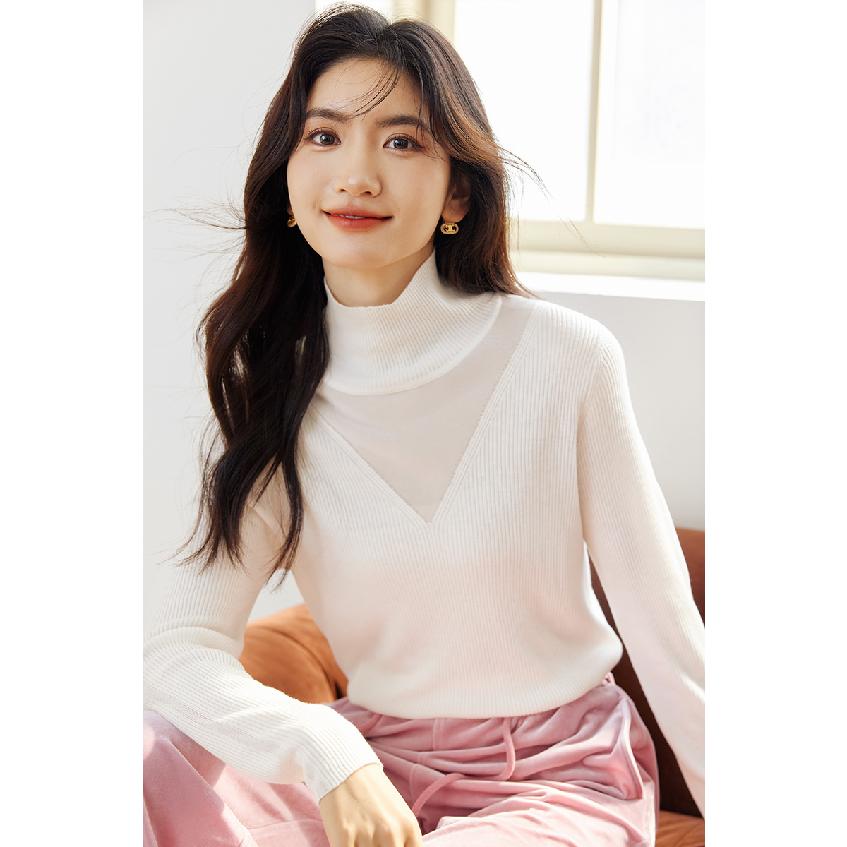 【达人专属】朗文斯汀优雅气质拼接修身打底衫DTMZ3509A15013