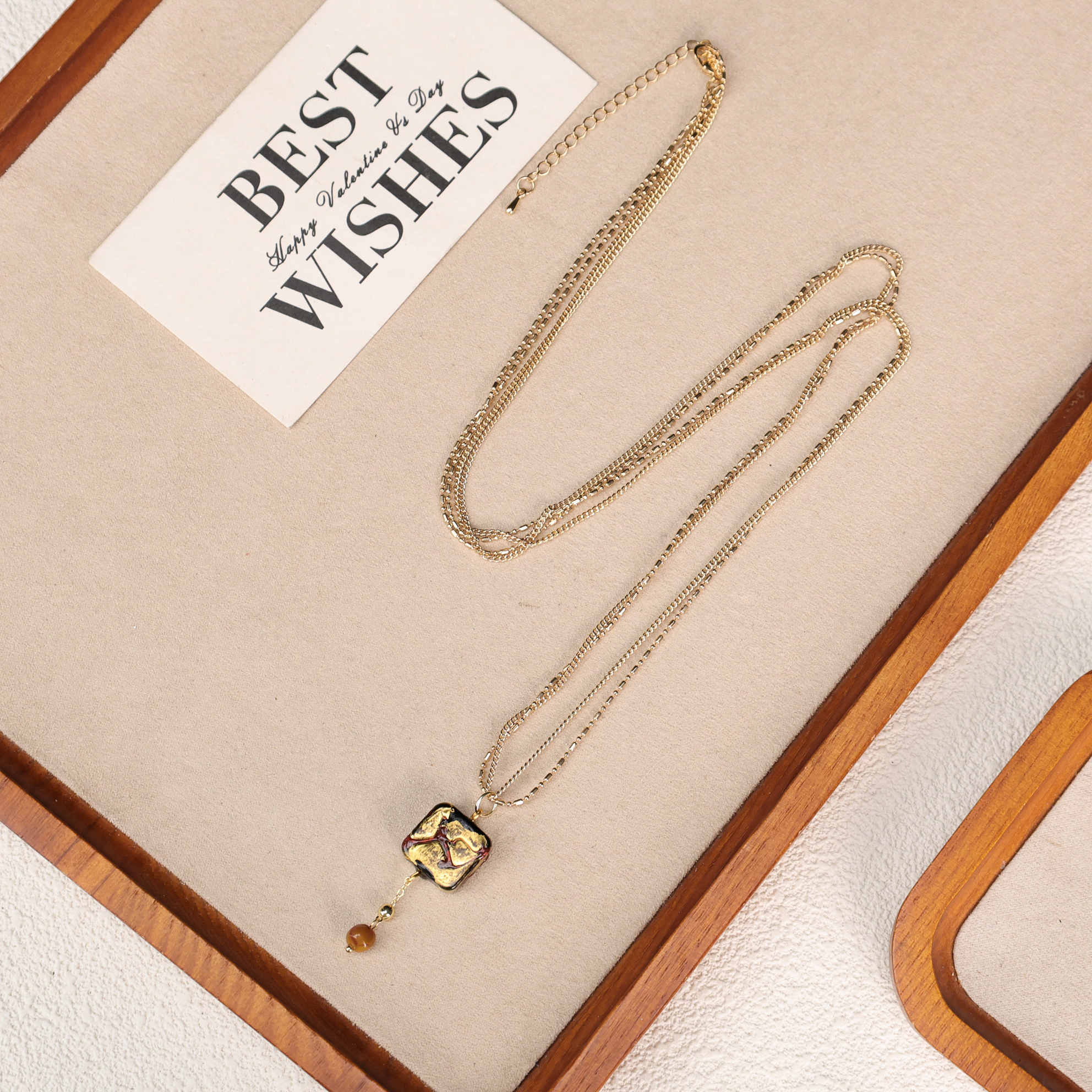 合金项链 LZ4906红黑金箔雕刻金箔方块双层琉璃项链