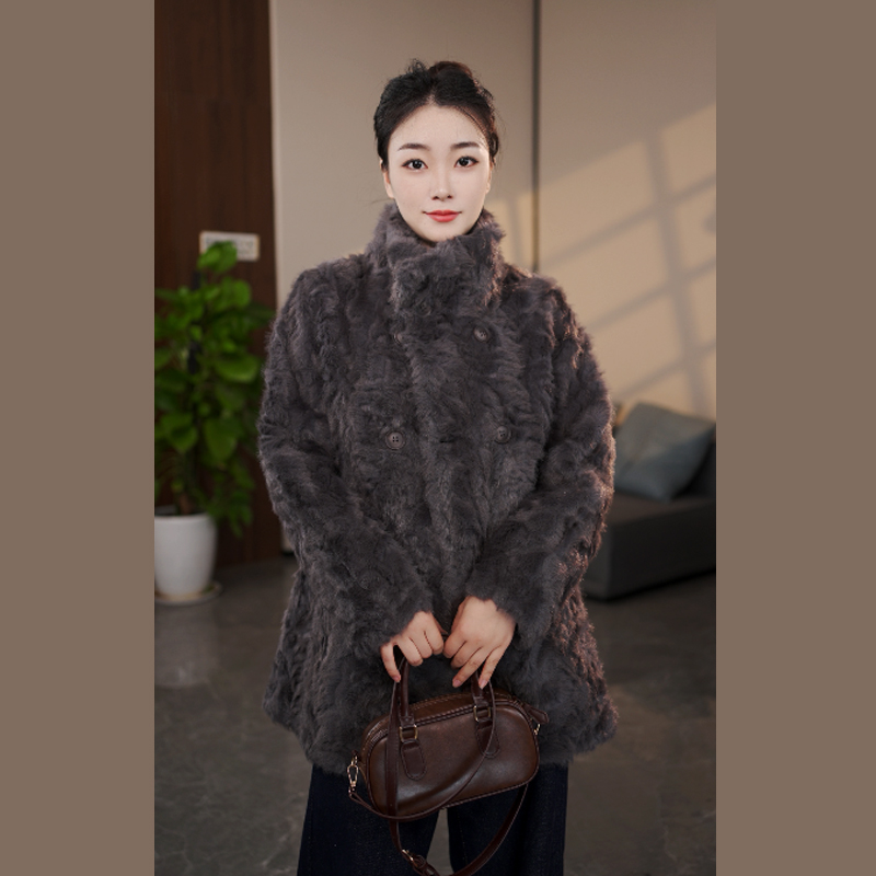 【梦Meng】新款时尚气质中长款可立可翻领子厚款毛呢外套韩版冬季