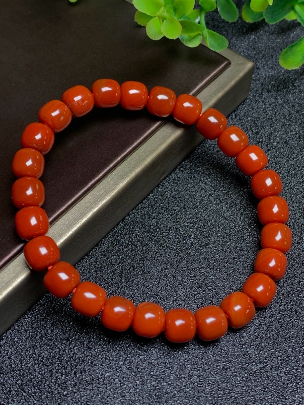 川料瓦西7m锦红/柿子红老型珠手串满色满肉