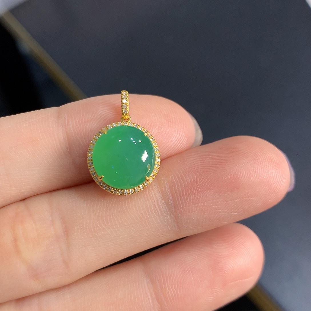 翡翠18K金镶嵌吊坠(不含链)