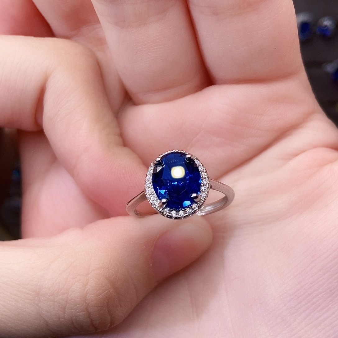 蓝宝石银S925镶嵌戒指