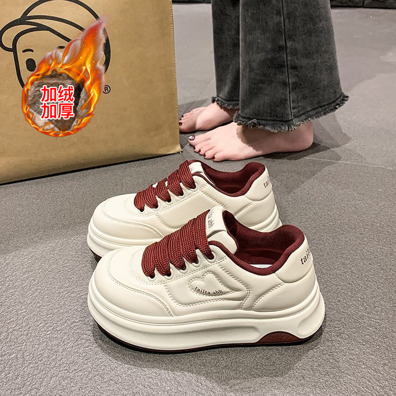 【9528】百搭厚底小白鞋女加厚加绒2025新款冬季休闲运动鞋