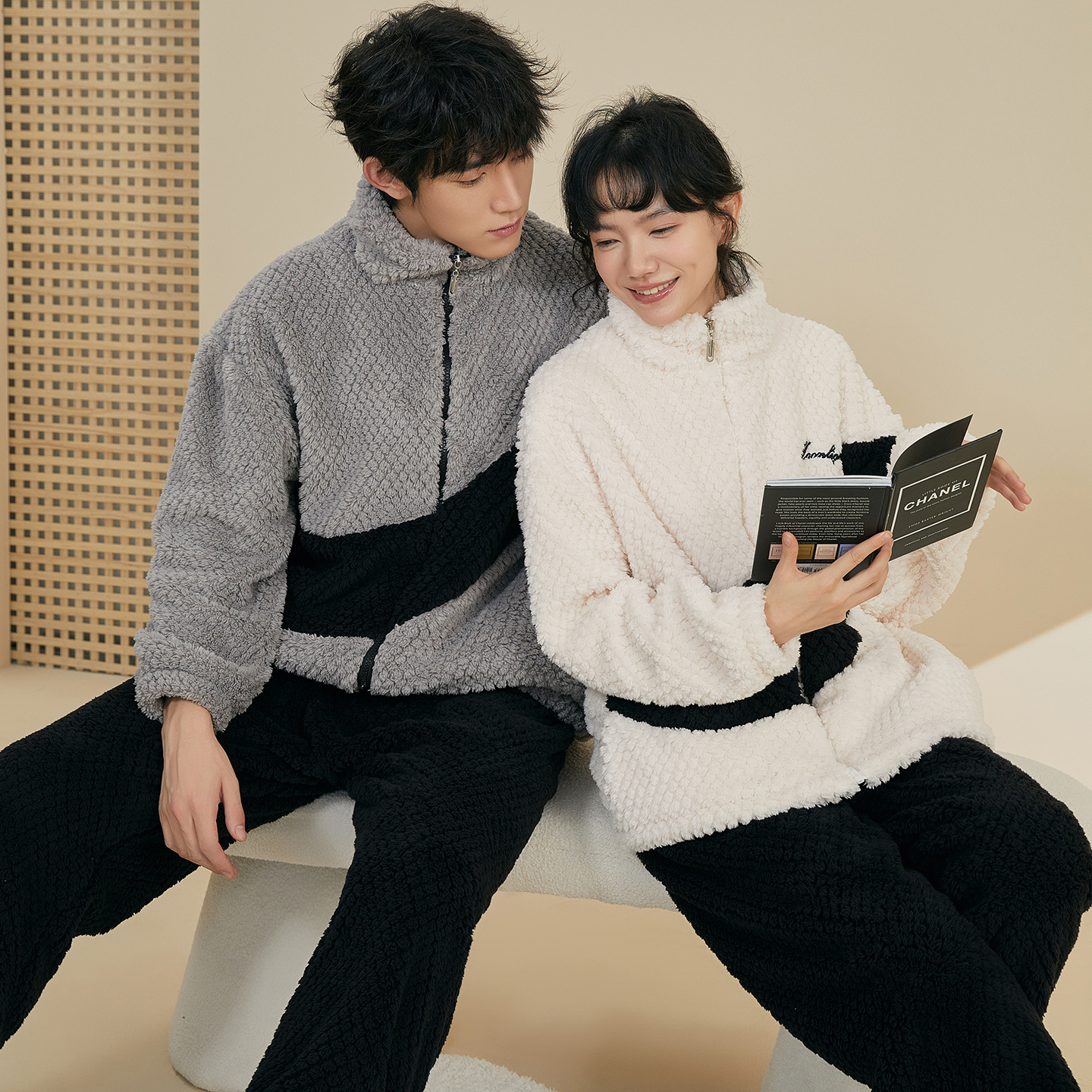 2025情侣睡衣冬季加绒加厚珊瑚绒立领可外穿保暖家居服套装-A36