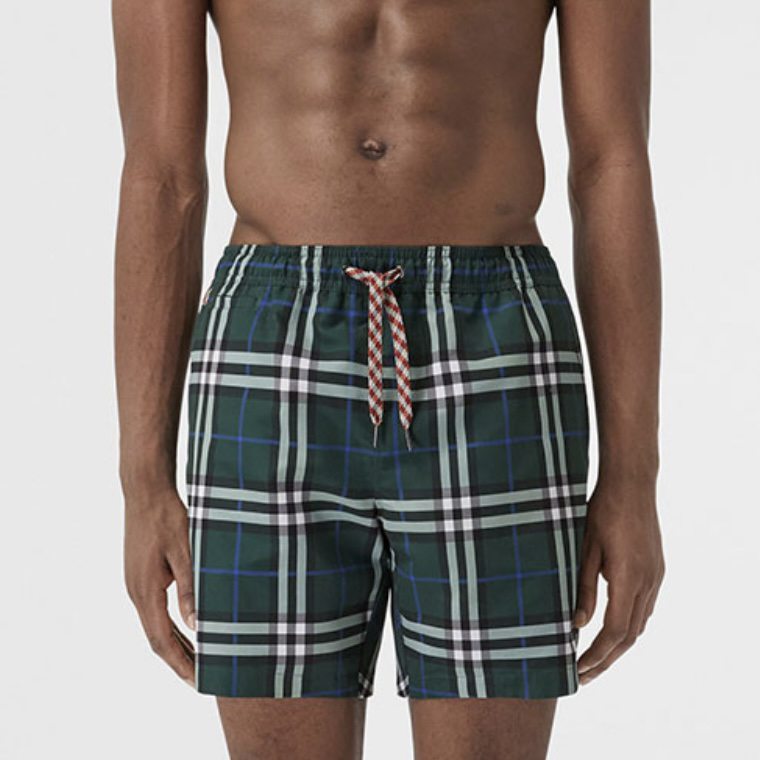 99新 BURBERRY/博柏利 2606/绿色格纹抽绳三分裤休闲短裤/S