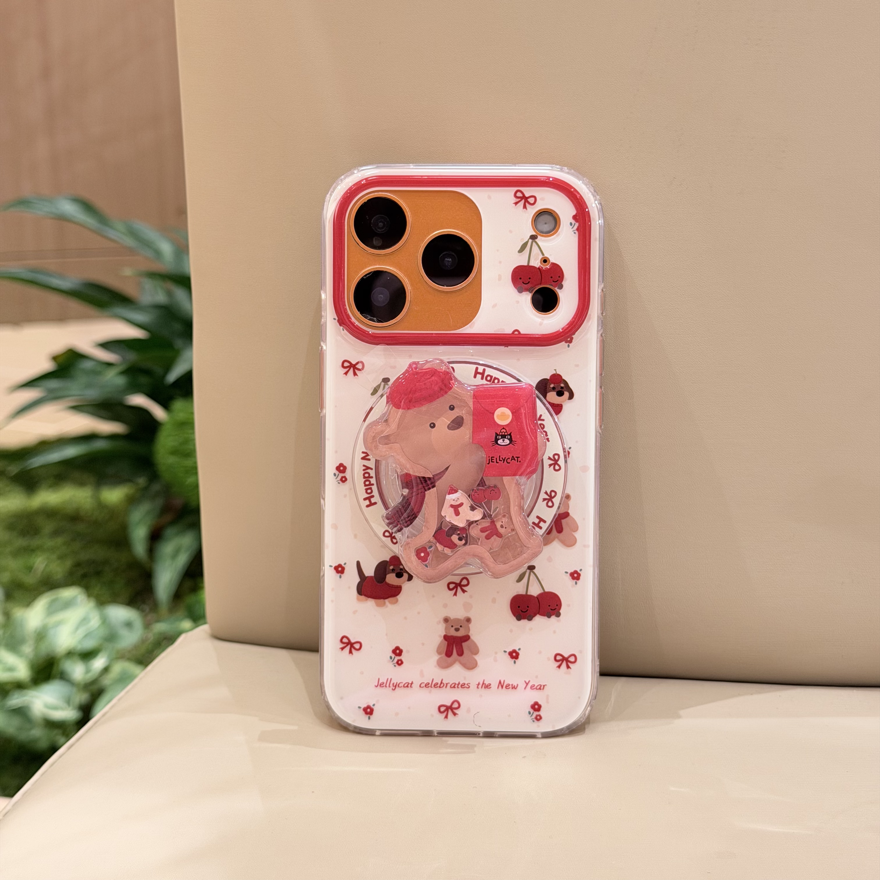 喵六家新年红包小熊摇摇乐磁吸支架IMD手机壳适用苹果iphone17pro