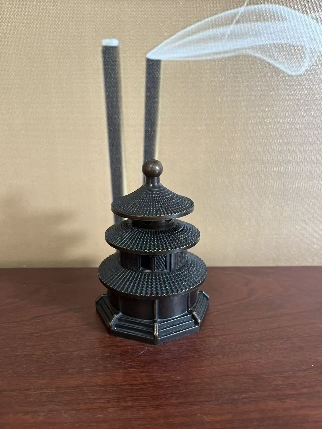 创意黄铜天坛家用室内宝塔香薰炉桌面摆件