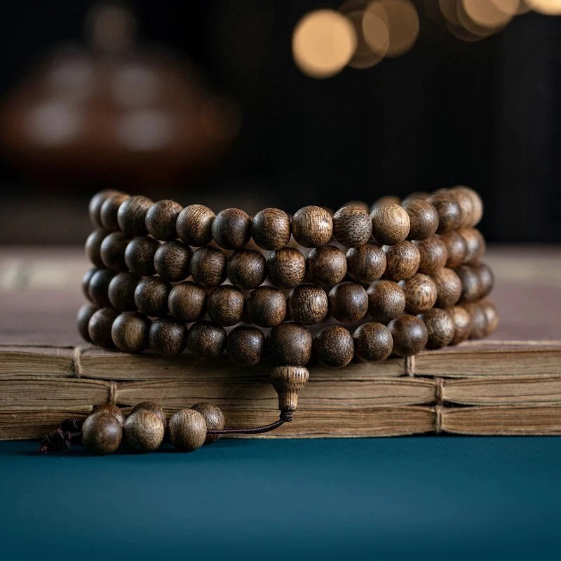 海南莺歌绿棋08圆珠多圈沉香手串108颗多样性发一