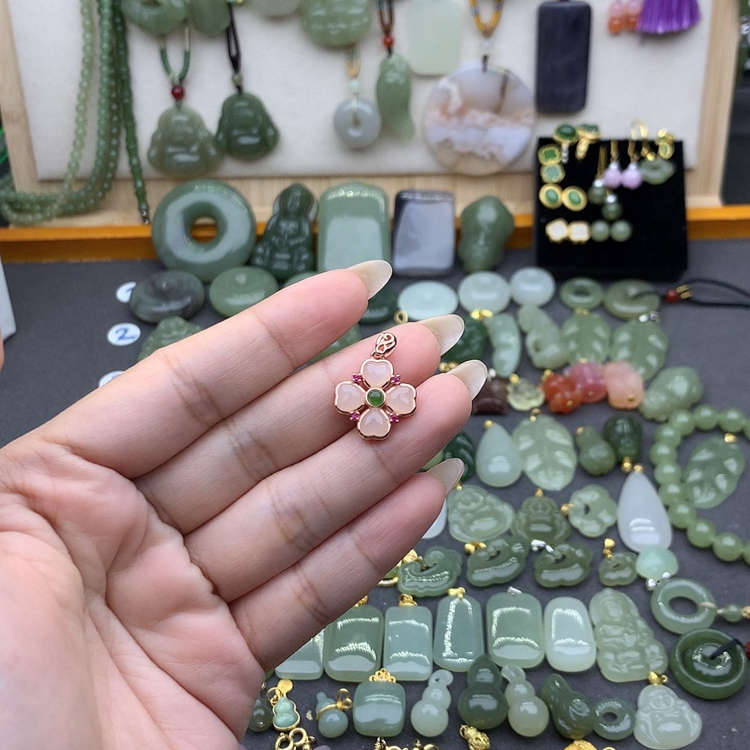 和田玉银S925镶嵌吊坠(不含链)