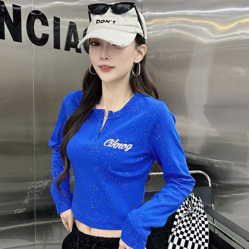 新款撒银女长袖春夏网红百搭小衫031