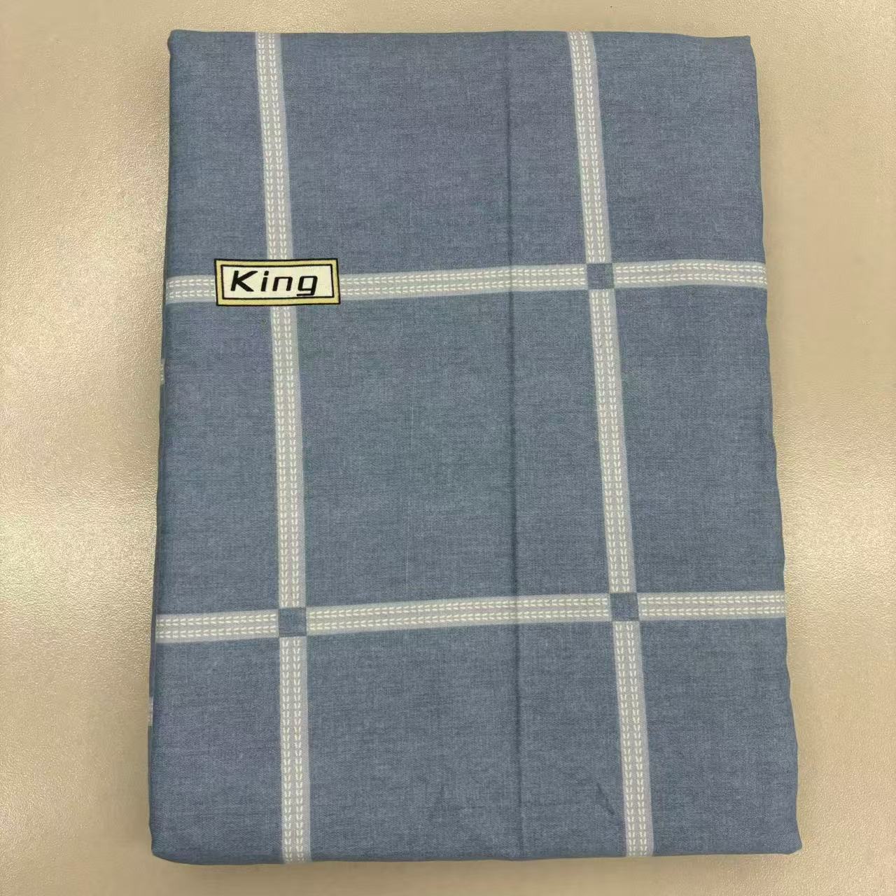 布头尾货全棉100棉加厚床单磨毛亲肤三件套：格子--蓝色