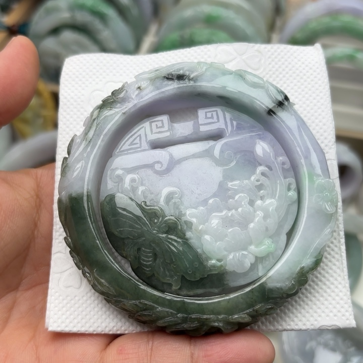 翡翠未镶嵌手镯56.6圈蝶恋花255