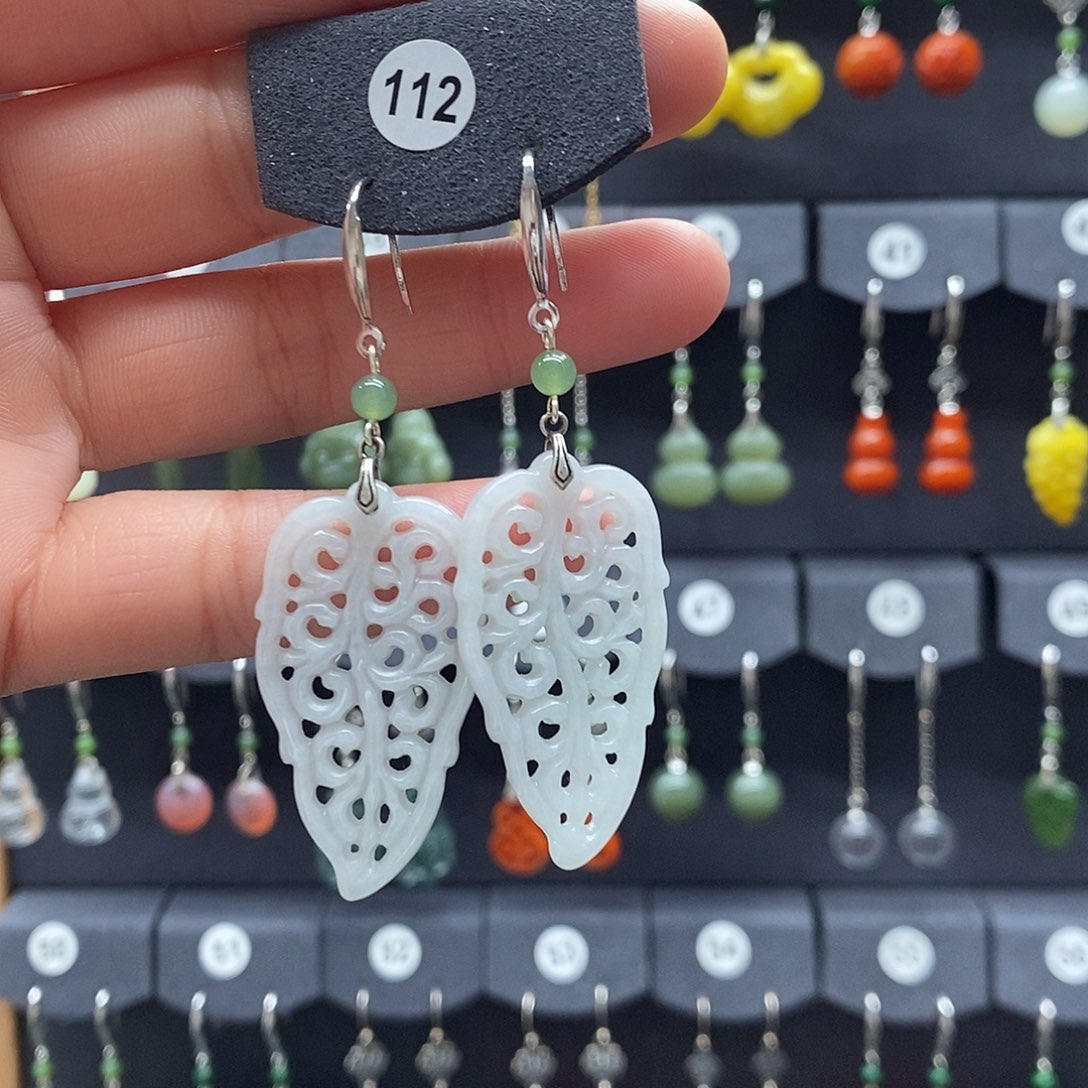 G***倴翡翠银S925镶嵌耳饰