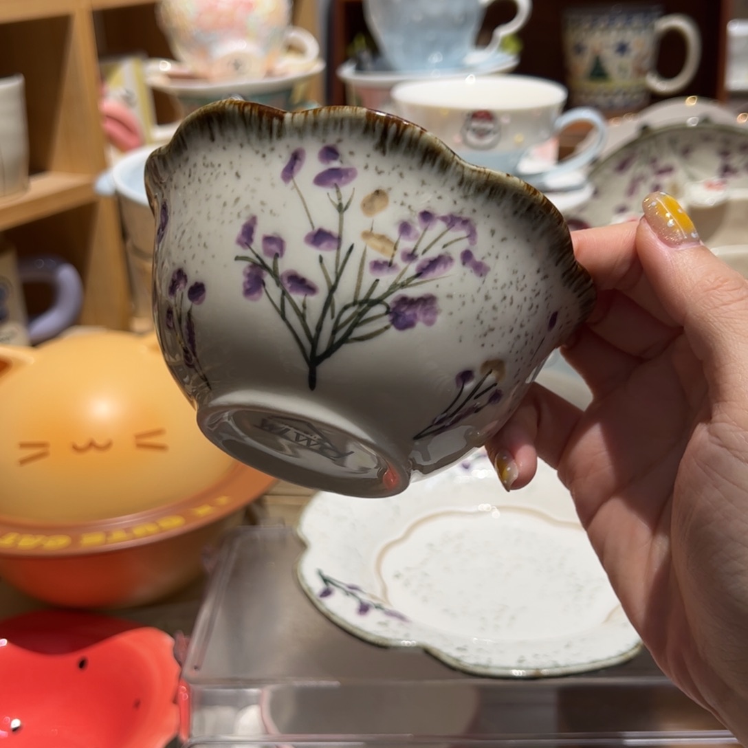 中古薰衣草米饭碗两个装