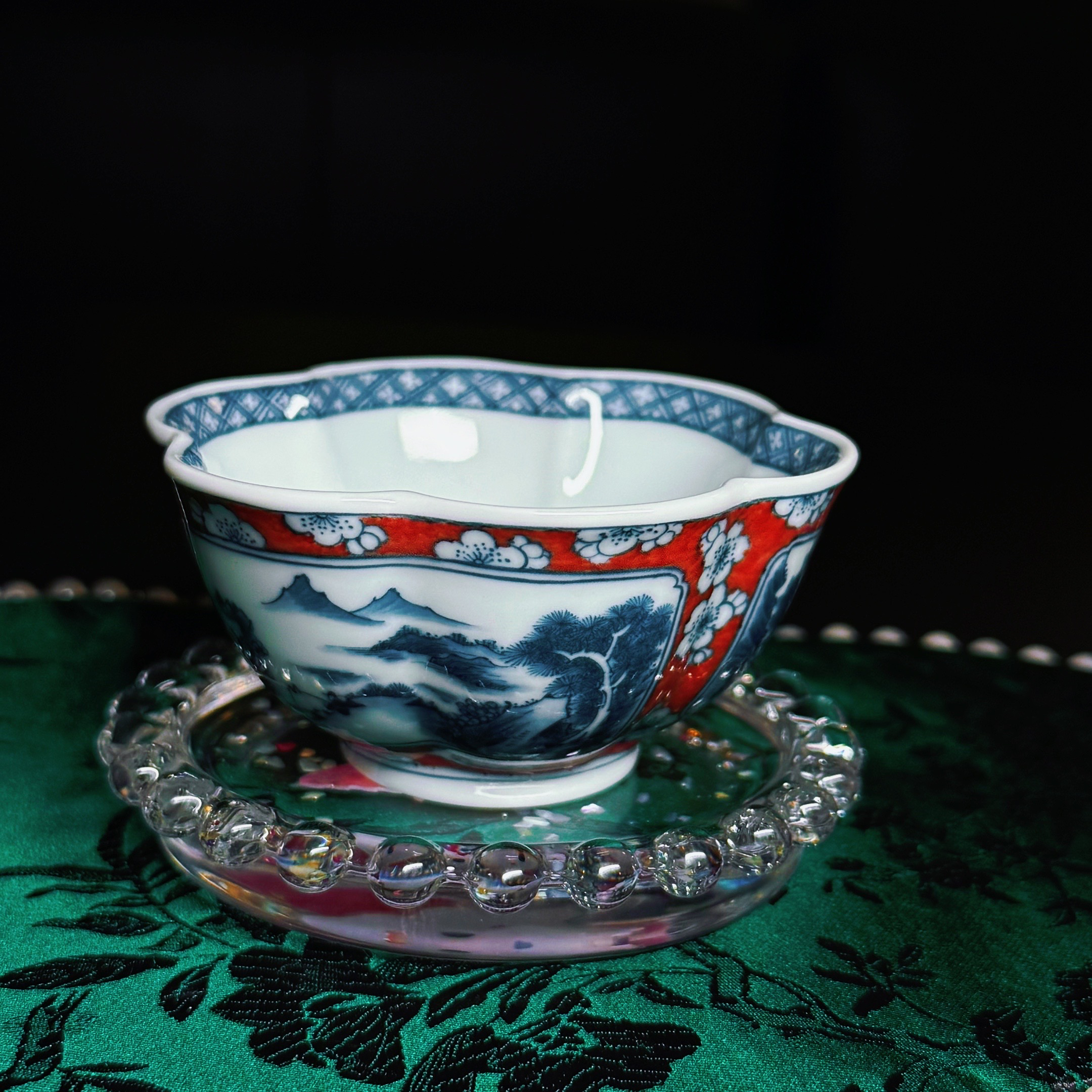 【零零严选】逸君堂宝石红六方花口主人杯山水杯柴窑制