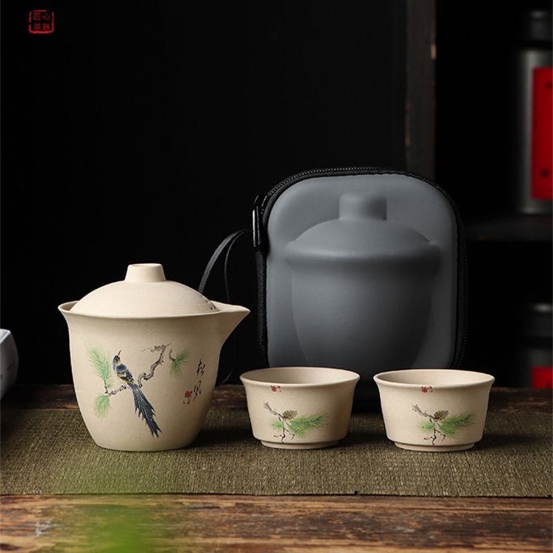 粗陶旅行茶具一壶二杯户外便携式快客杯商务礼品随手礼D818