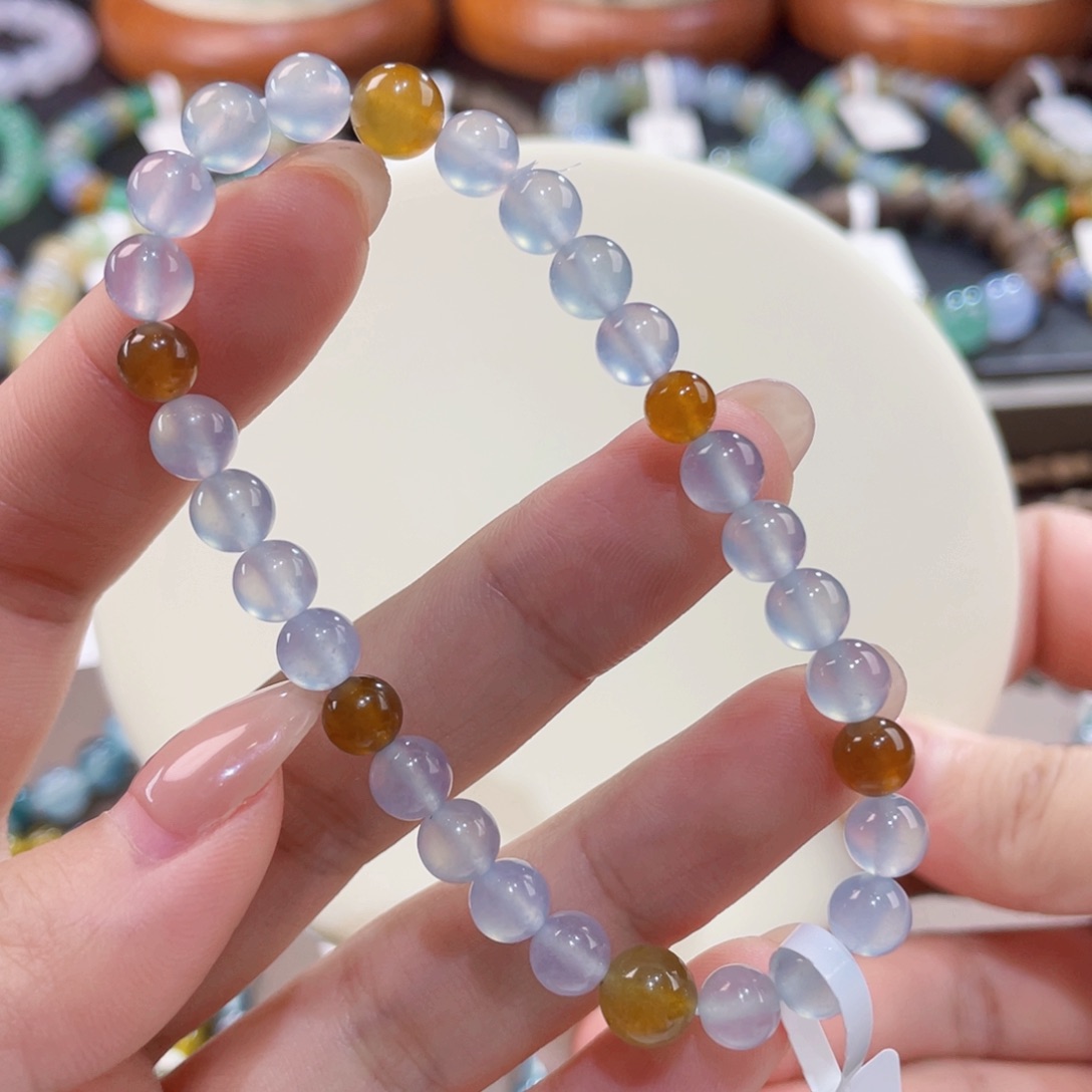 未镶嵌手链翡翠白冰配冰橘红