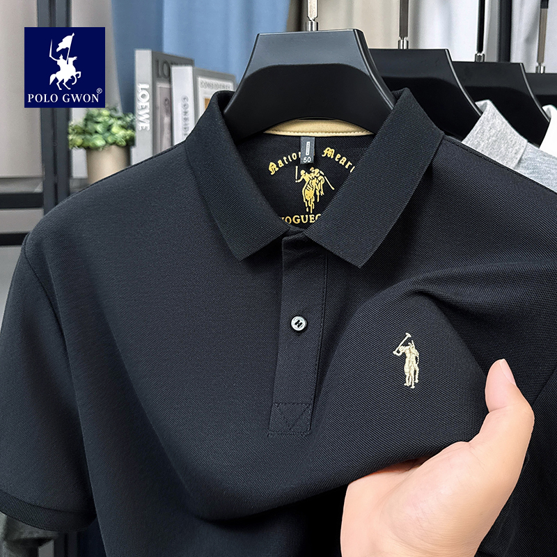 POLOGWON/保罗夏季男士POLO衫100%纯棉商务透气刺绣短袖翻领T恤衫