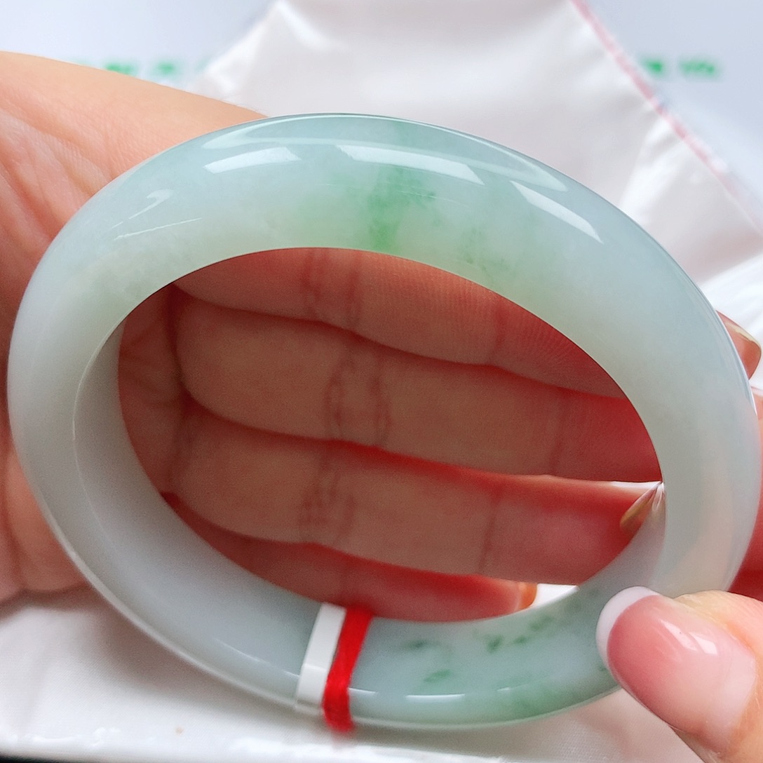 翡翠未镶嵌手镯冰胶绿花10