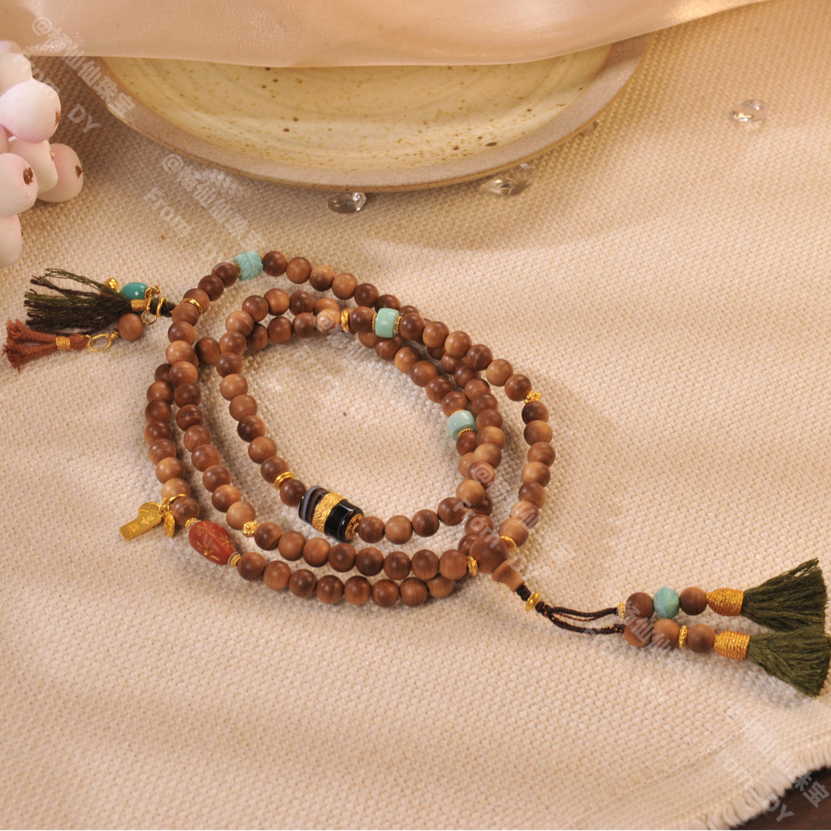 【杨仙仙珠宝】18K金镶嵌老山檀多宝手串（6mm+）- A4132