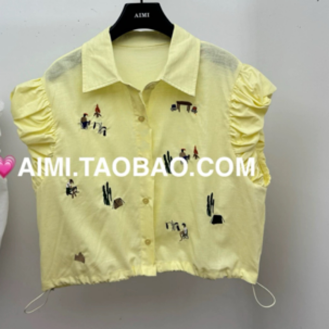 夏季高级感洋气时尚竖条纹垫肩飞飞袖衬衫