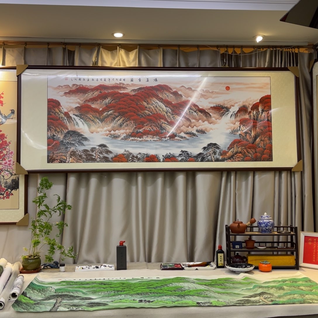 国画六尺鸿运当头画框225×85