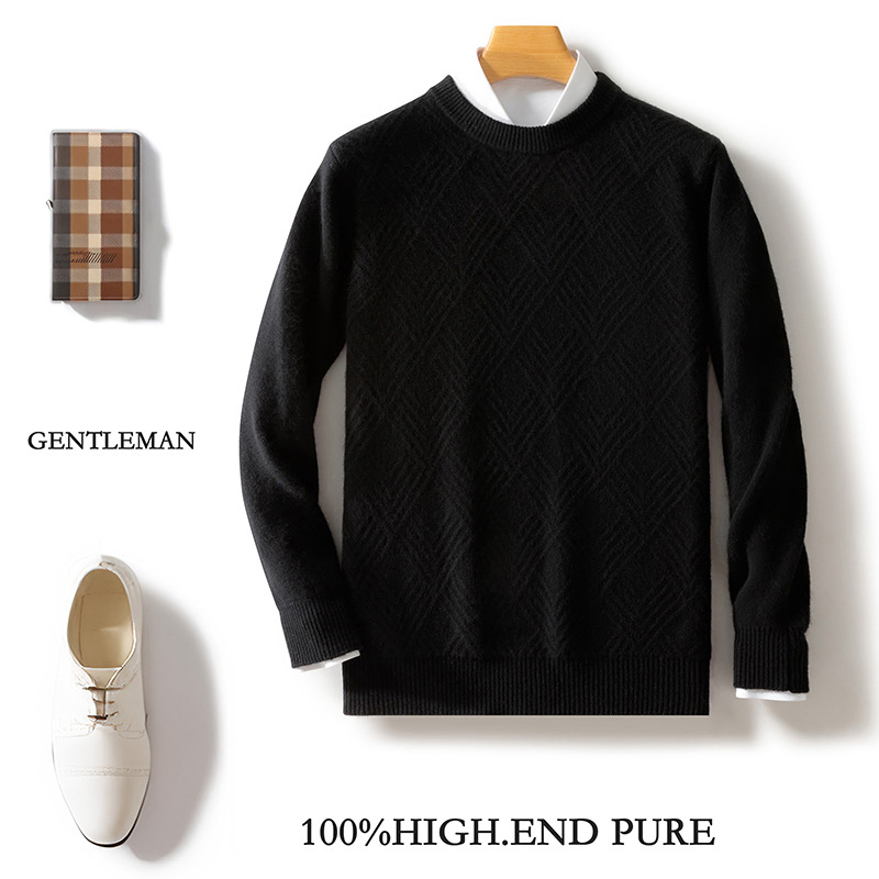 圆领加厚七针车套头冬季羊毛毛衣男士商务休闲风百搭宽松秋冬