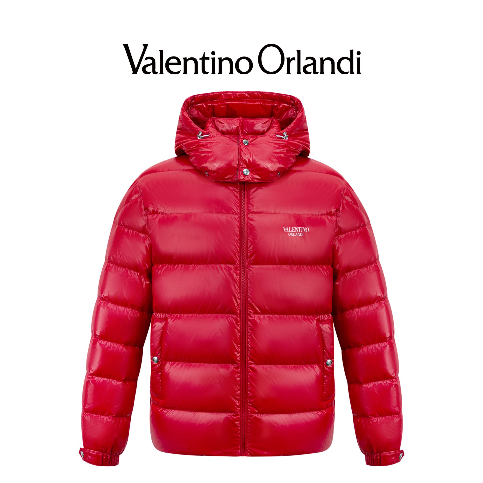 Valentino orlandi男士冬季B版时尚撞色大标印花可脱卸帽羽绒服