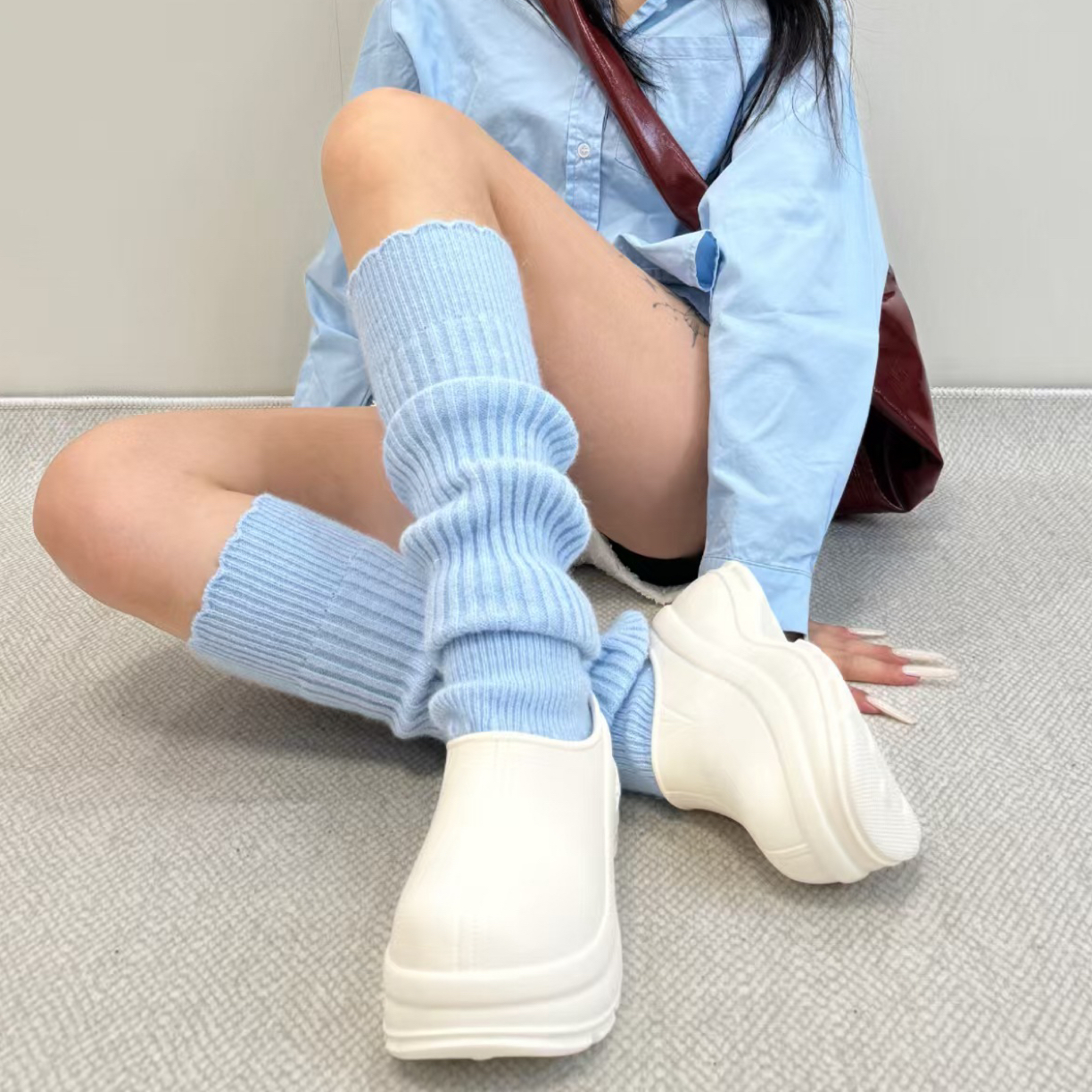 秋冬纯色针织长筒袜套y2k原宿风辣妹日系学院风堆堆袜袜子